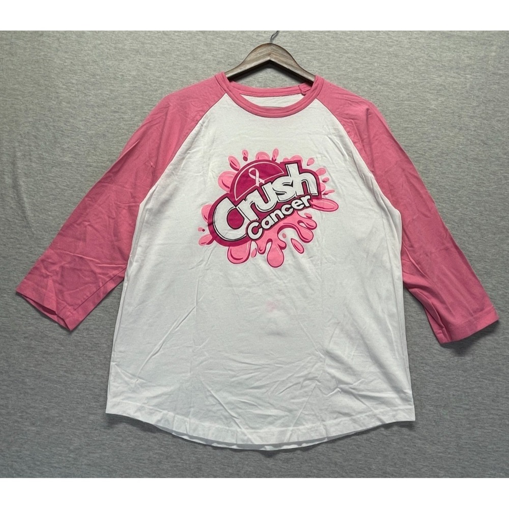 Sport Tek Shirt Mens Medium White Pink Graphicβ Print Crush Cancer 3/4 Sleeves